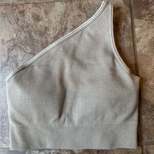 ALO Yoga Asymmetrical Ribbed Top in Tan